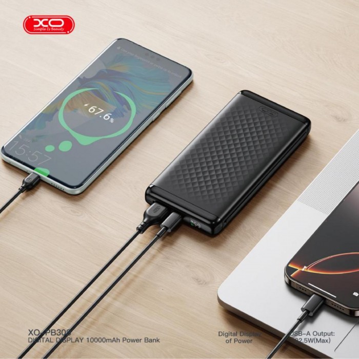 XO PB308 Ψηφιακό Power Bank Γρήγορης Φόρτισης 10000mAh