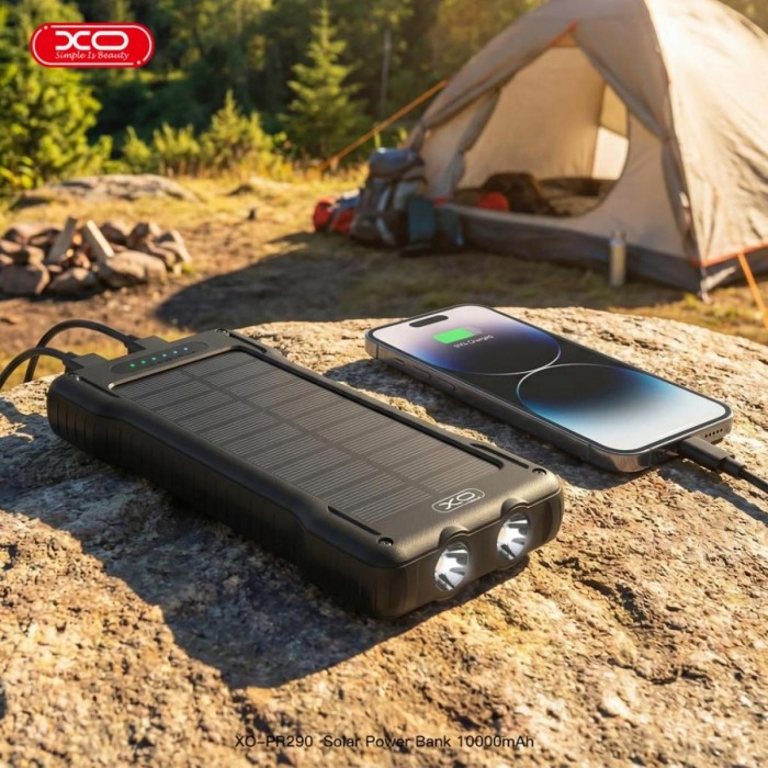 XO PR290 Solar Power Bank 10000mAh με 4 Eνσωματωμένα Καλώδια