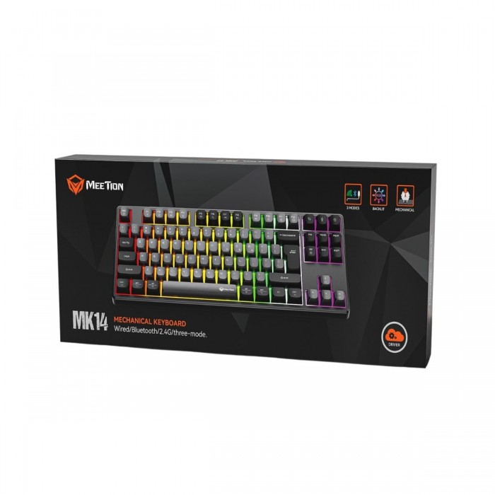 Meetion MT-MK14 Μηχανικό Πληκτρολόγιο Gaming Ενσύρματο & Ασύρματο με Bluetooth και 2.4G RGB Μαύρο US