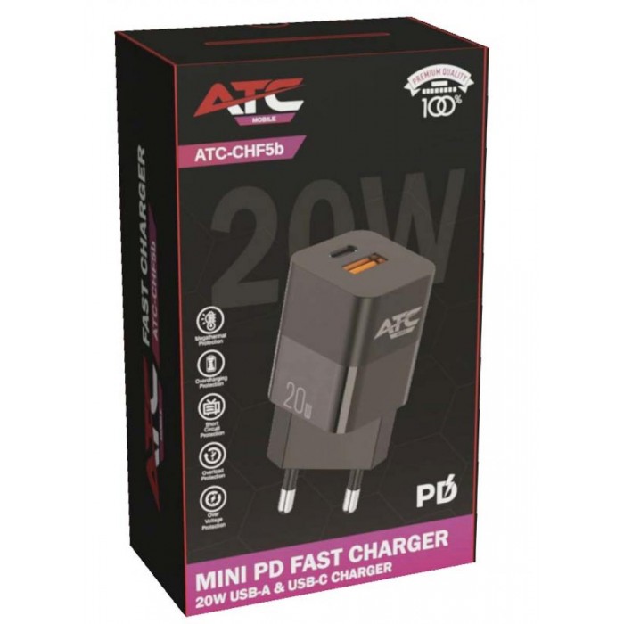 ATC-CHF5b Mini PD Fast Charger 20W Μαύρο ATC-CHF5b Mini PD Fast Charger 20W Μαύρο
