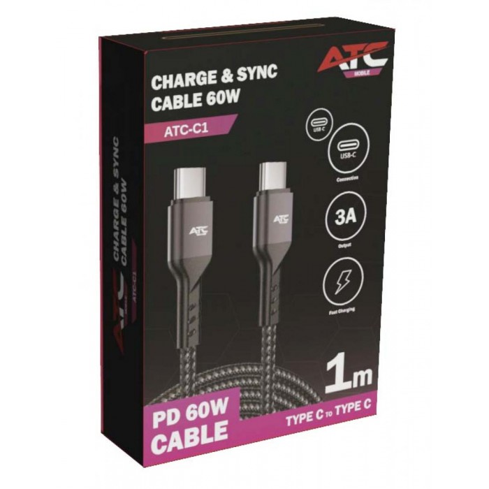ATC-C1 Καλώδιο Φόρτισης & Sync Type C/C 60W 1m ATC-C1 Καλώδιο Φόρτισης & Sync Type C/C 60W 1m