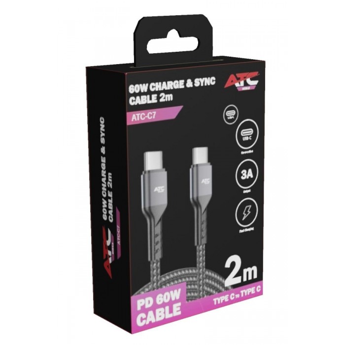 ATC-C7 Καλώδιο Φόρτισης & Συγχρονισμού USB Type-C σε Type-C 60W 2m ATC-C7 Καλώδιο Φόρτισης & Συγχρονισμού USB Type-C σε Type-C 60W 2m