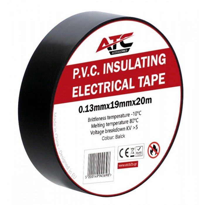 ATC Μονωτική Ταινία PVC Μαύρο 0.13mmx19mmx20m ATC Μονωτική Ταινία PVC Μαύρο 0.13mmx19mmx20m