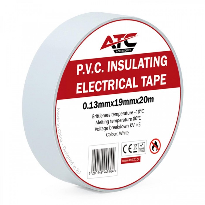 ATC Μονωτική Ταινία PVC Λευκό 0.13mmx19mmx20m ATC Μονωτική Ταινία PVC Λευκό 0.13mmx19mmx20m