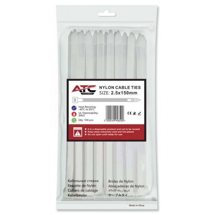 ATC Δεματικά 2.5x150mm Νάιλον Λευκά 100τμχ Σακουλάκι ATC Δεματικά 2.5x150mm Νάιλον Λευκά 100τμχ Σακουλάκι