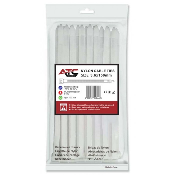 ATC Δεματικά 3.6x150mm Νάιλον Λευκά 100τμχ Σακουλάκι ATC Δεματικά 3.6x150mm Νάιλον Λευκά 100τμχ Σακουλάκι