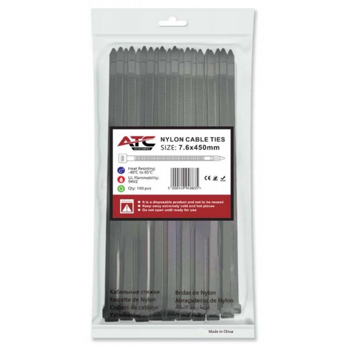 ATC Δεματικά 7.6x450mm Νάιλον Μαύρα 100τμχ Σακουλάκι ATC Δεματικά 7.6x450mm Νάιλον Μαύρα 100τμχ Σακουλάκι