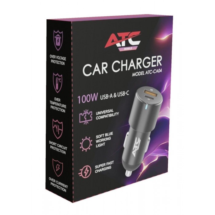 ATC-CA04 Φορτιστής Αυτοκινήτου USB-A & Type-C 100W ATC-CA04 Φορτιστής Αυτοκινήτου USB-A & Type-C 100W