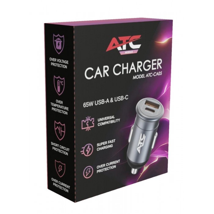 ATC-CA05 Φορτιστής Αυτοκινήτου USB-A & Type-C 65W ATC-CA05 Φορτιστής Αυτοκινήτου USB-A & Type-C 65W