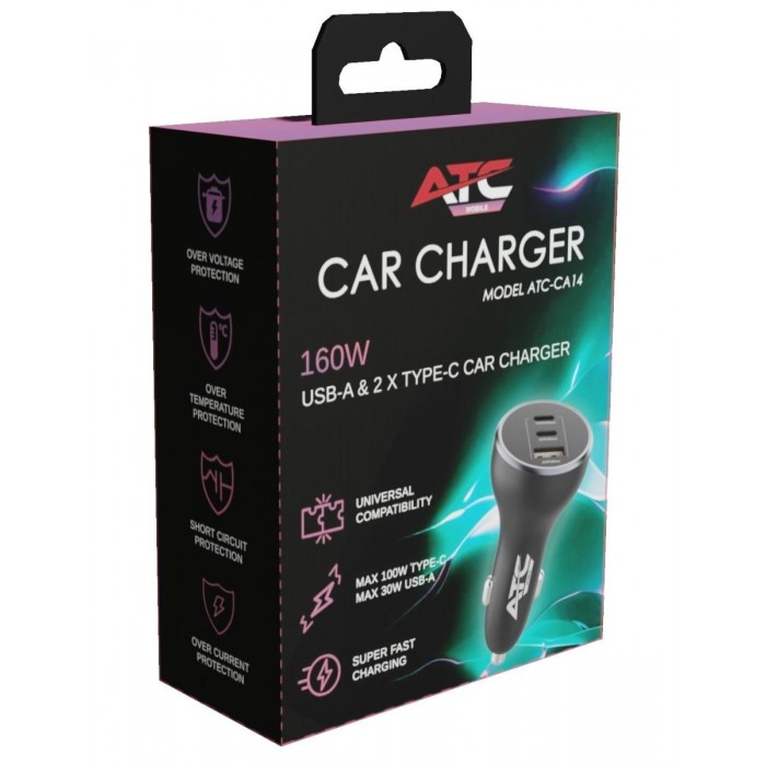 ATC-CA14 Φορτιστής Αυτοκινήτου 160W με USB-A & 2xType-C ATC-CA14 Φορτιστής Αυτοκινήτου 160W με USB-A & 2xType-C