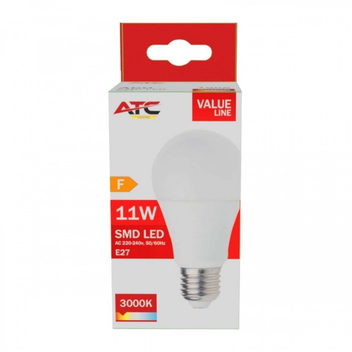 ATC SMD Λαμπτήρας LED A60 230V 11W/1055LM E27 3000K ATC SMD Λαμπτήρας LED A60 230V 11W/1055LM E27 3000K