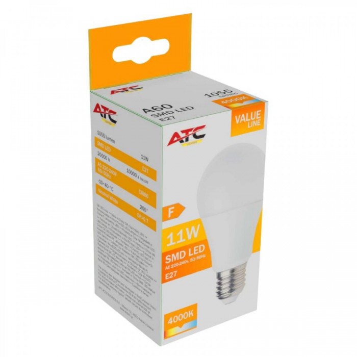 ATC SMD LED Λαμπτήρας A60 230V 11W/1055LM E27 4000K ATC SMD LED Λαμπτήρας A60 230V 11W/1055LM E27 4000K