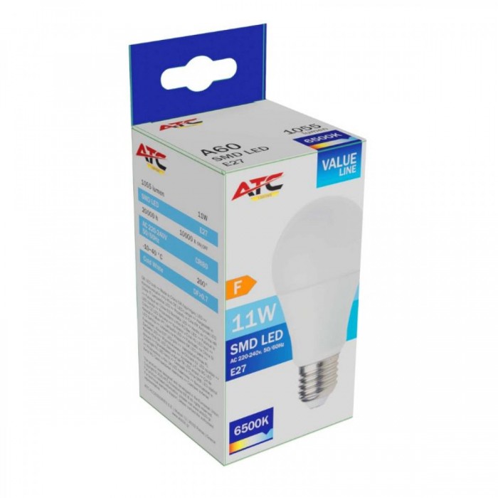 ATC SMD LED Λαμπτήρας A60 230V 11W/1055LM E27 6500K ATC SMD LED Λαμπτήρας A60 230V 11W/1055LM E27 6500K