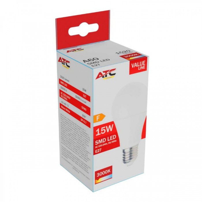 ATC SMD LED Λαμπτήρας A60 230V 15W/1520LM E27 3000K ATC SMD LED Λαμπτήρας A60 230V 15W/1520LM E27 3000K