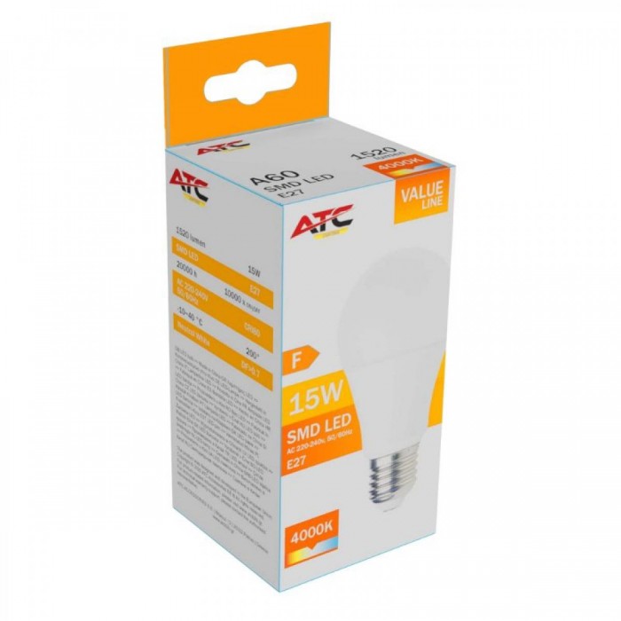 ATC SMD LED Λαμπτήρας A60 230V 15W/1520LM E27 4000K ATC SMD LED Λαμπτήρας A60 230V 15W/1520LM E27 4000K