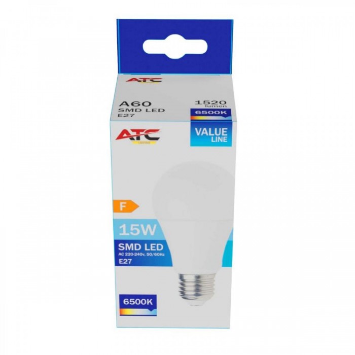 ATC SMD LED Λαμπτήρας A60 230V 15W/1520LM E27 6500K ATC SMD LED Λαμπτήρας A60 230V 15W/1520LM E27 6500K