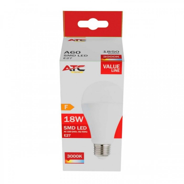 ATC SMD LED Λαμπτήρας A65 230V 18W/1850LM E27 3000K ATC SMD LED Λαμπτήρας A65 230V 18W/1850LM E27 3000K