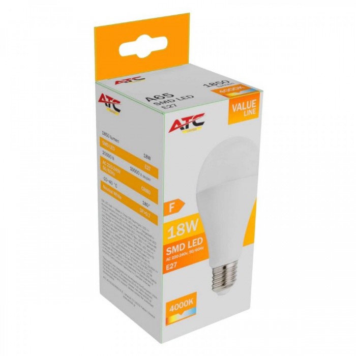 ATC SMD LED Λαμπτήρας A65 230V 18W/1850LM E27 4000K ATC SMD LED Λαμπτήρας A65 230V 18W/1850LM E27 4000K
