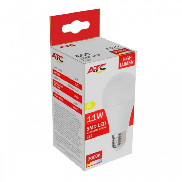 ATC SMD LED High Lumen Λαμπτήρας A60 230V 11W/1520LM E27 3000K ATC SMD LED High Lumen Λαμπτήρας A60 230V 11W/1520LM E27 3000K