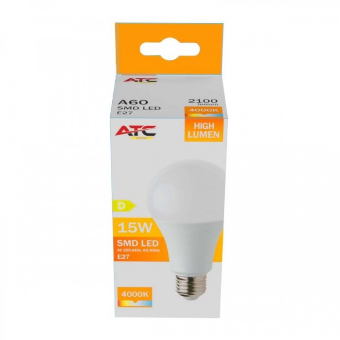 ATC SMD LED High Lumen Λαμπτήρας A60 230V 15W/2100LM E27 4000K ATC SMD LED High Lumen Λαμπτήρας A60 230V 15W/2100LM E27 4000K