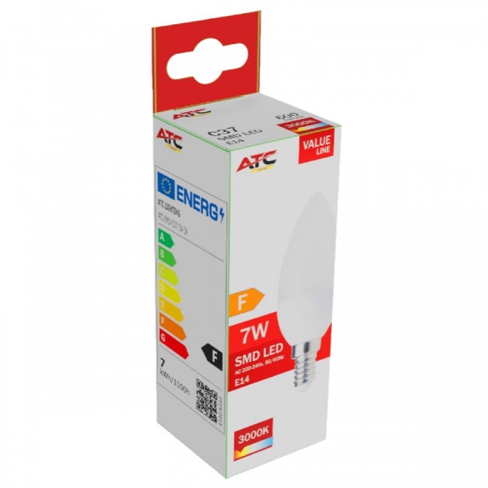ATC SMD LED Κερί C37 230V 7W/600LM E14 3000K ATC SMD LED Κερί C37 230V 7W/600LM E14 3000K
