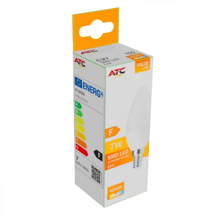 ATC SMD LED Κερί C37 230V 7W/600LM E14 4000K ATC SMD LED Κερί C37 230V 7W/600LM E14 4000K