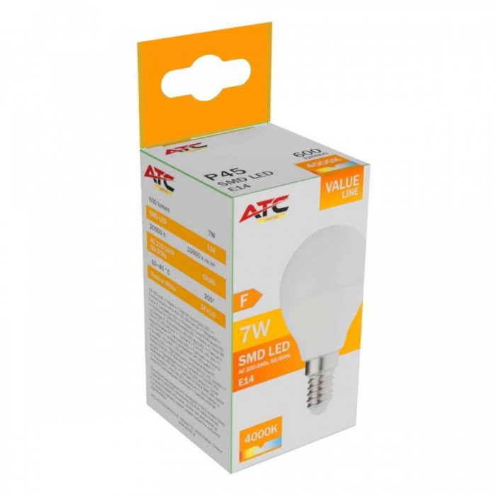 ATC SMD Λαμπτήρας LED Globe P45 230V 7W/600LM E14 4000K ATC SMD Λαμπτήρας LED Globe P45 230V 7W/600LM E14 4000K