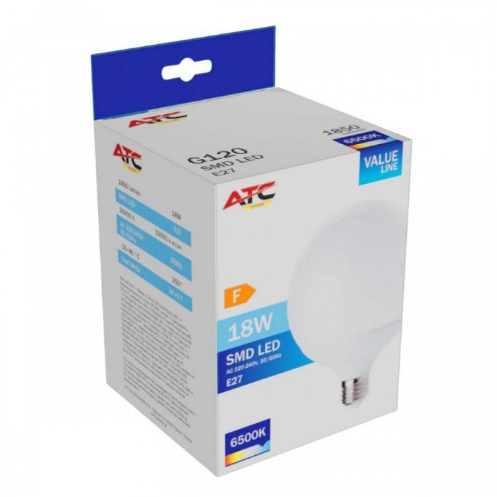 ATC SMD Λαμπτήρας LED Globe G120 230V 18W/1850LM E27 6500K ATC SMD Λαμπτήρας LED Globe G120 230V 18W/1850LM E27 6500K
