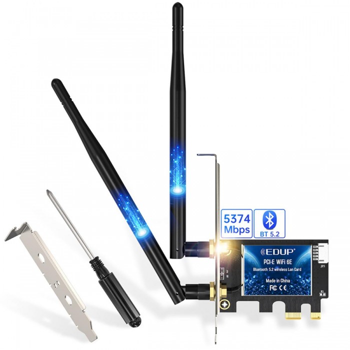 EDUP EP-9651GS WIFI 6EAX5400 + Bluetooth 5.3 PCI-E Network Adapter EDUP EP-9651GS WIFI 6EAX5400 + Bluetooth 5.3 PCI-E Network Adapter
