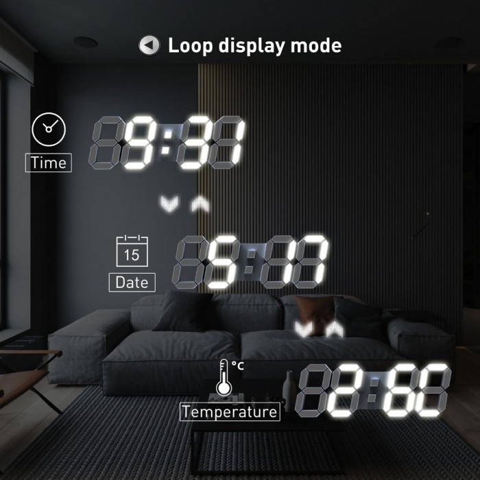 EDUP EH-LED1319 3D LED Wall Clock 9.5 Remote Control Digital Nightlight