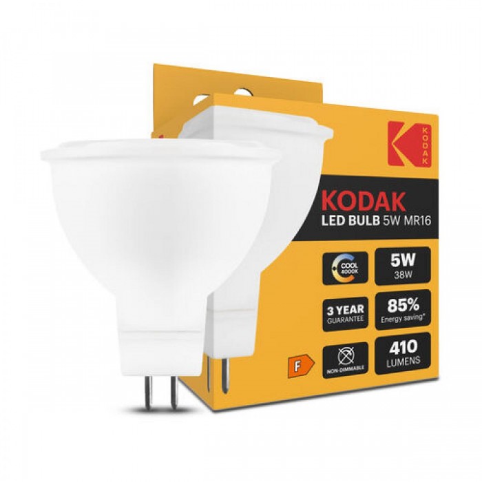 KODAK Max Λαμπτήρας LED Spot από Aλουμίνιο & Πλαστικό 5W MR16 100° 4000K 410lm