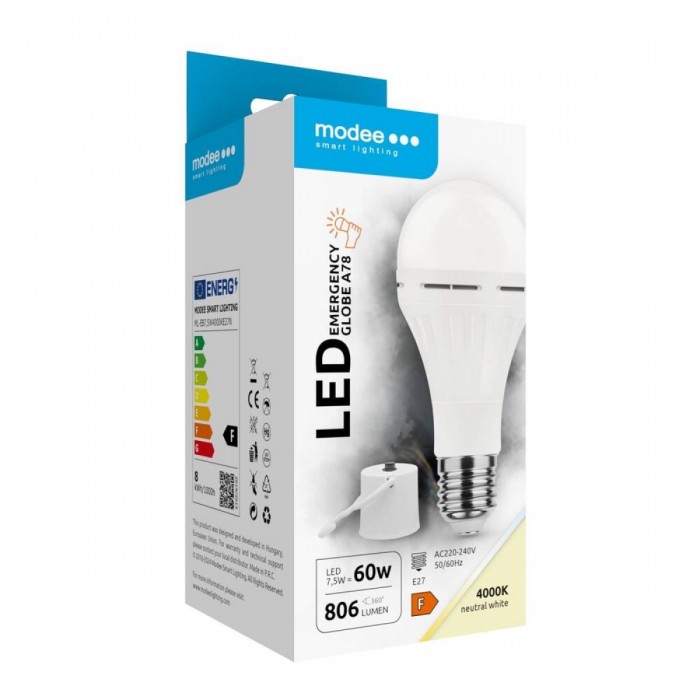 Modee Σφαιρική Λάμπα LED A78 Έκτακτης Ανάγκης 7,5W E27 180° 4000K 806lm Modee Σφαιρική Λάμπα LED A78 Έκτακτης Ανάγκης 7,5W E27 180° 4000K 806lm