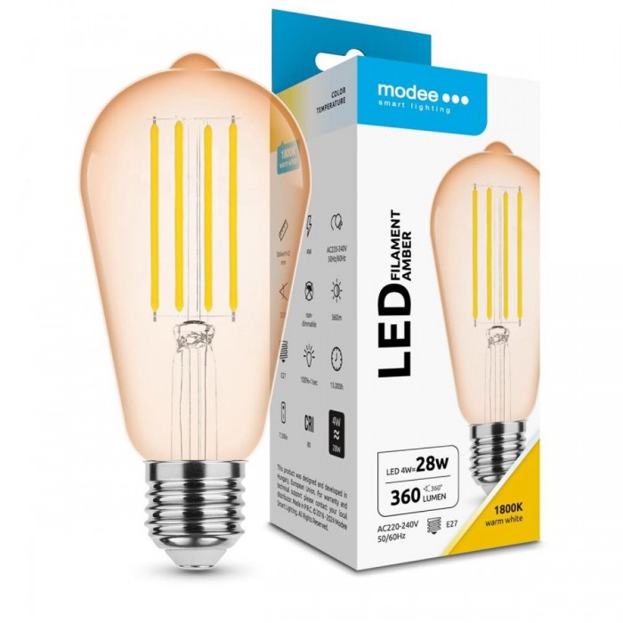 Modee Lighting Λαμπτήρας LED Filament Amber ST64 4W E27 320° 1800K (320 lumen) Modee Lighting Λαμπτήρας LED Filament Amber ST64 4W E27 320° 1800K (320 lumen)