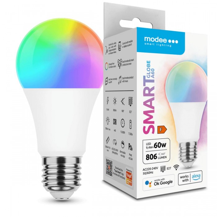 Modee LED Smart Σφαιρική Λάμπα A60 9,4W E27 180° RGB 806lm με Tuya Wi-Fi