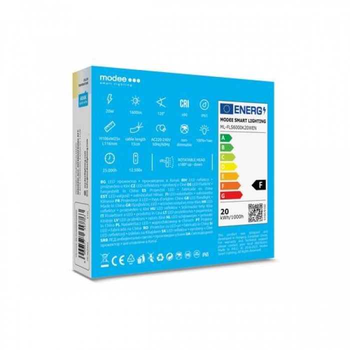 Modee Lighting LED Προβολέας E-series Slim 20W 120° 6000K 1600lm ERP Modee Lighting LED Προβολέας E-series Slim 20W 120° 6000K 1600lm ERP