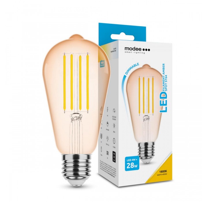 Modee Λαμπτήρας LED Filament Amber ST64 4W E27 320° 1800K (360 lumen) – dimmable Modee Λαμπτήρας LED Filament Amber ST64 4W E27 320° 1800K (360 lumen) – dimmable