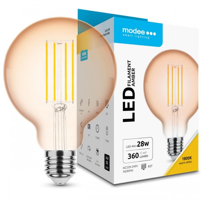Modee Lighting Λαμπτήρας LED Filament Σφαιρικός G95 4W E27, Amber, 320°, 1800K (360 lumen) Modee Lighting Λαμπτήρας LED Filament Σφαιρικός G95 4W E27, Amber, 320°, 1800K (360 lumen)