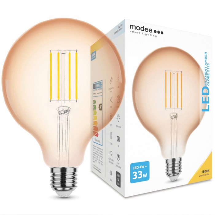 Modee Lighting Λαμπτήρας LED Filament Σφαιρικός G125 Amber 4W E27 320° 1800K (360 lumen) Modee Lighting Λαμπτήρας LED Filament Σφαιρικός G125 Amber 4W E27 320° 1800K (360 lumen)