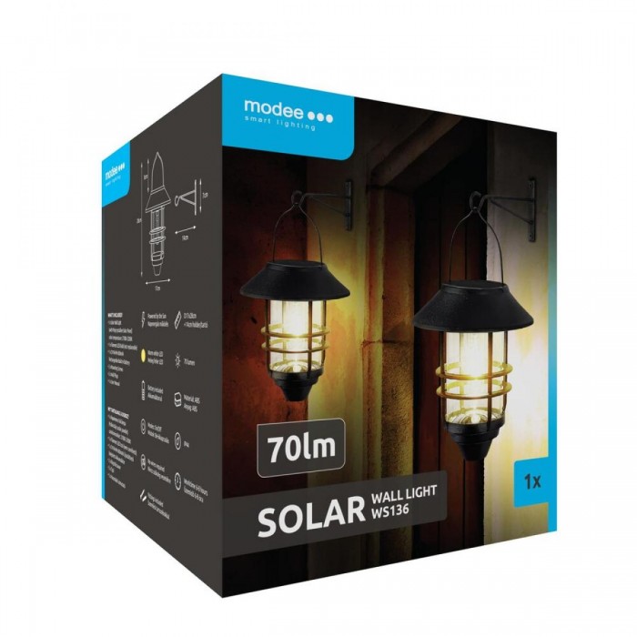 Modee Lighting Ηλιακό Φωτιστικό Τοίχου LED WS136 70 Lumens