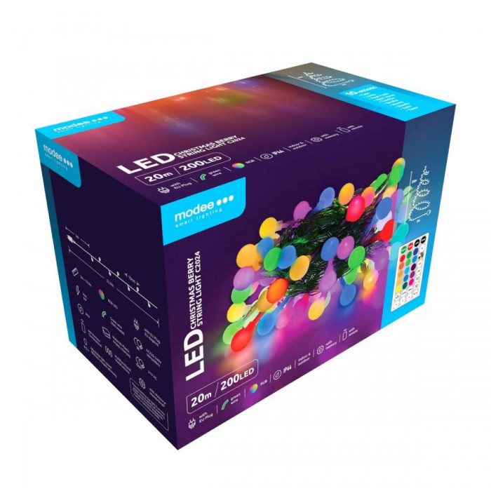 Modee Χριστουγεννιάτικα Λαμπάκια LED Τύπου Berry με Βύσμα & Τηλεχειριστήριο (200LED/20m/10cm) RGB