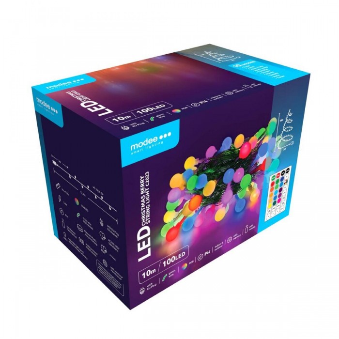 Modee Χριστουγεννιάτικα Λαμπάκια LED Τύπου Berry με Βύσμα & Τηλεχειριστήριο (100LED/10m/10cm) RGB