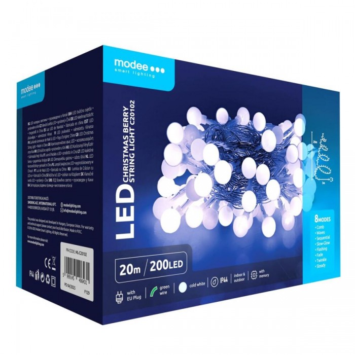 Modee Χριστουγεννιάτικα Λαμπάκια LED Τυπού Berry με Βύσμα (200LED/20m/10cm) Ψυχρό Λευκό Modee Χριστουγεννιάτικα Λαμπάκια LED Τυπού Berry με Βύσμα (200LED/20m/10cm) Ψυχρό Λευκό
