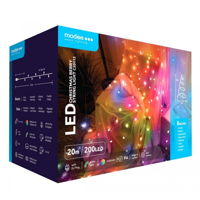 Modee Χριστουγεννιάτικα Λαμπάκια LED Τύπου Berry με Βύσμα (200LED/20m/10cm) Πολύχρωμα