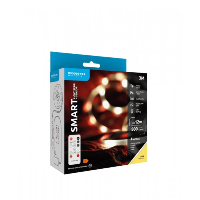 Modee Smart Ταινία LED 12W IP20 με Τηλεχειριστήριο & Αισθητήρα 2700K 800lm 3m