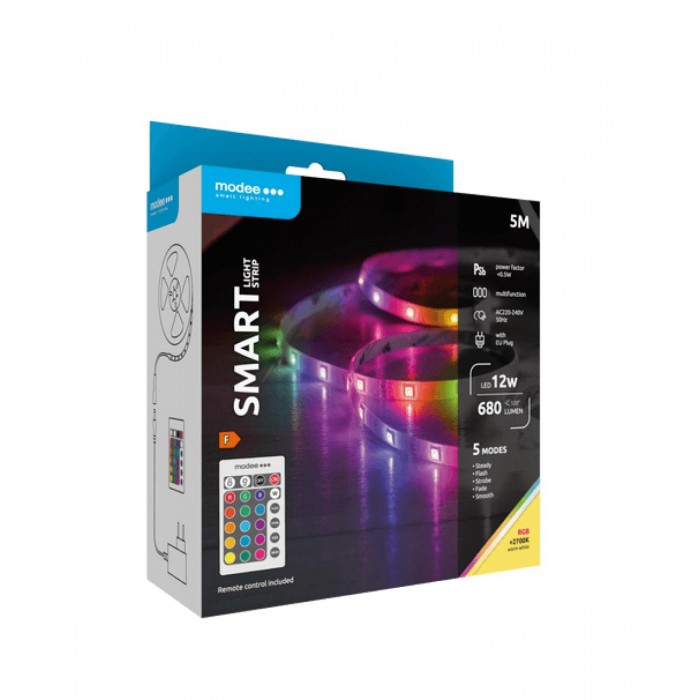 Modee Smart Ταινία LED 12W IP20 2700K & RGB 680lm με Τηλεχειριστήριο 5m