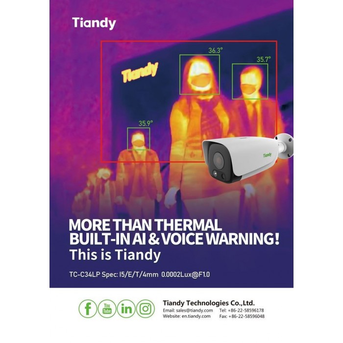 Tiandy 4MP Θερμική Κάμερα και Optical Bi-spectrum με φωνητική προειδοποίηση Spec: I5/E/T/4mm Tiandy 4MP Θερμική Κάμερα και Optical Bi-spectrum με φωνητική προειδοποίηση Spec: I5/E/T/4mm