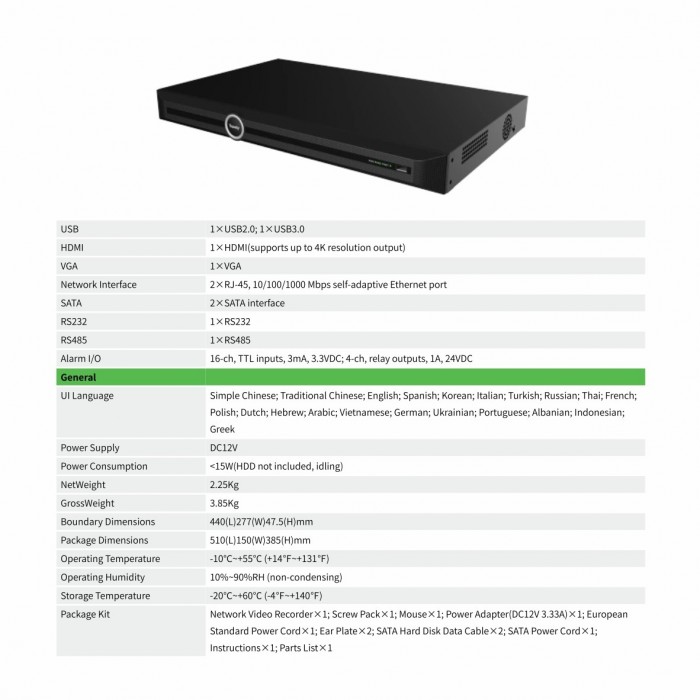 S+265 2HDD 40ch 4K AI NVR Spec: 4HB S+265 2HDD 40ch 4K AI NVR Spec: 4HB
