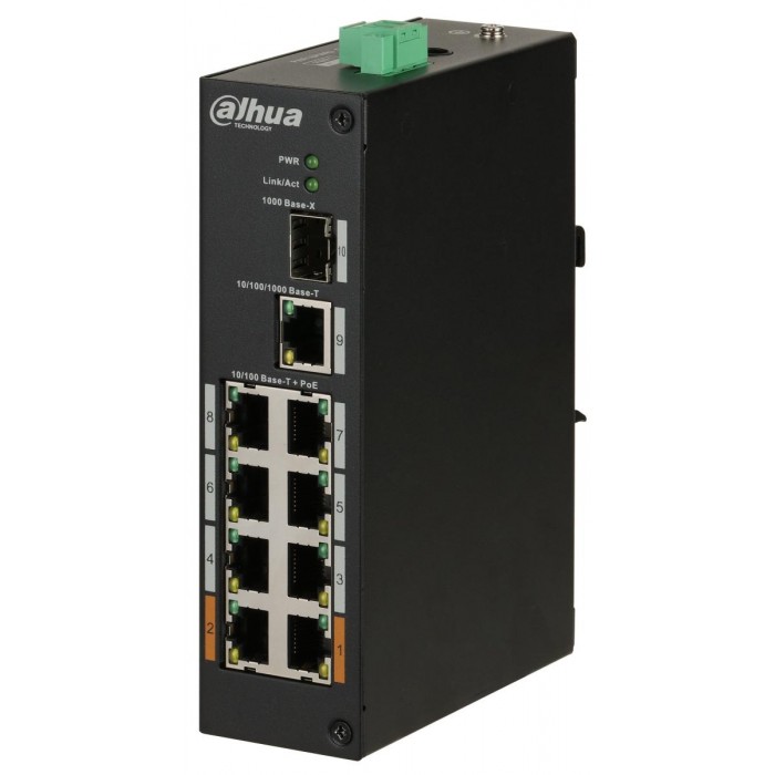 DAHUA - PFS3110-8ET-96-V2 Switch με 8 θύρες PoE, 1 θύρα uplink 1000Mbps και 1 θύρα SFP. Τροφοδοσία 96W. (Unmanaged, Hardened) DAHUA - PFS3110-8ET-96-V2 Switch με 8 θύρες PoE, 1 θύρα uplink 1000Mbps και 1 θύρα SFP. Τροφοδοσία 96W. (Unmanaged, Hardened)