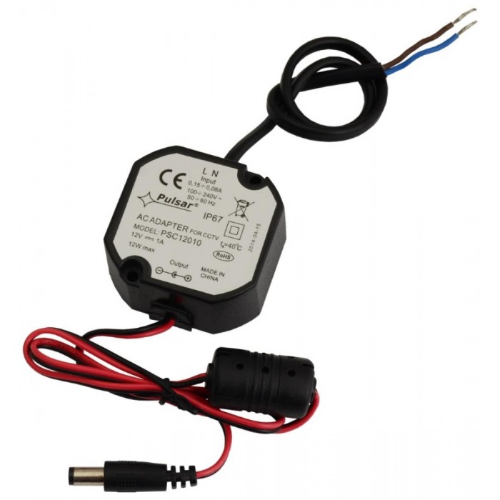 PULSAR - PSC12010 12V/1A Στεγανό τροφοδοτικό 12V/1A μικρών διαστάσεων, κατάλληλο για τοποθέτηση σε βάση κάμερας ή ηλεκτρολογικό κουτί. PULSAR - PSC12010 12V/1A Στεγανό τροφοδοτικό 12V/1A μικρών διαστάσεων, κατάλληλο για τοποθέτηση σε βάση κάμερας ή ηλεκτρολογικό κουτί.