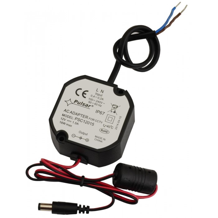 PULSAR - PSC12015 12V/1.5 Στεγανό τροφοδοτικό 12V/1.5A μικρών διαστάσεων, κατάλληλο για τοποθέτηση σε βάση κάμερας ή ηλεκτρολογικό κουτί. PULSAR - PSC12015 12V/1.5 Στεγανό τροφοδοτικό 12V/1.5A μικρών διαστάσεων, κατάλληλο για τοποθέτηση σε βάση κάμερας ή ηλεκτρολογικό κουτί.